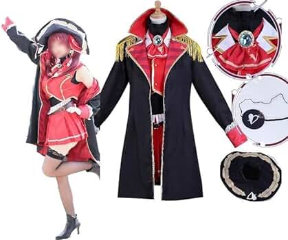 宝鐘マリン　船長の衣装　ウィッグ・ドクロくん付セット Amazon.co.jp: 宝鐘マリン 社長服 Vtber 海賊 船長 コスチューム